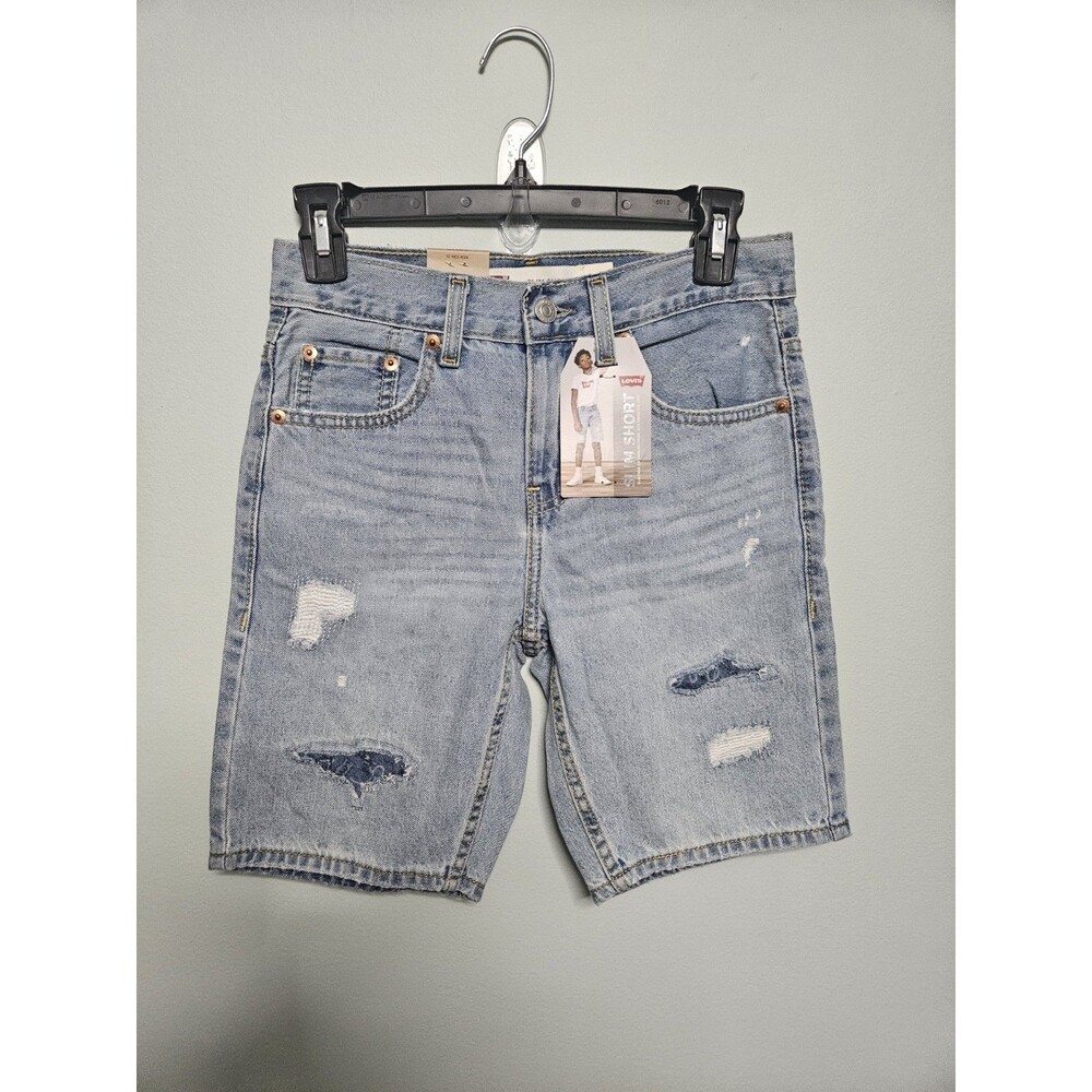 LEVIS BOYS SLIM DENIM SHORTS 100% COTTON DISTRESSED BLUE SIZE 12 SLIM W26
